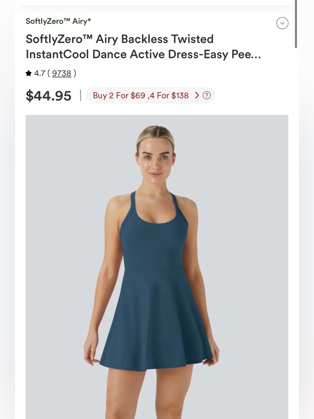 HALARA Majolica Blue twisted Flare Active Dress easy peezy shorts size Large